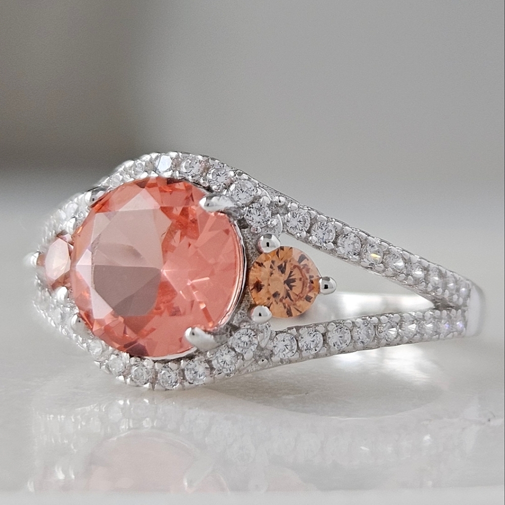 Pink & Peach Gemstone ring, 925 Sterling Silver Charmed Aroma